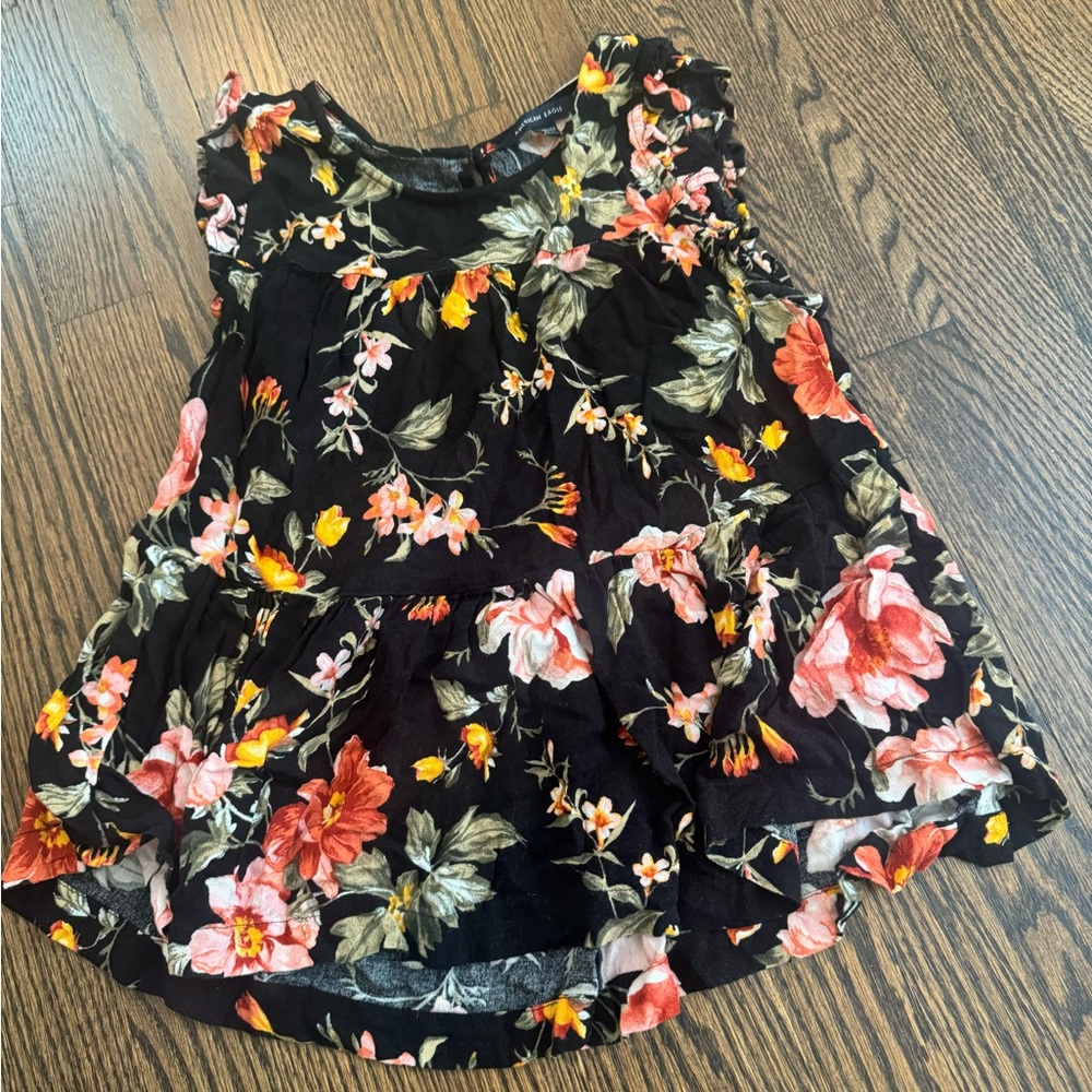 American Eagle Black Floral Blouse